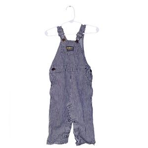 OshKosh Vtg B’gosh Baby Overalls 24M Blue White Striped Railroad Denim Romper